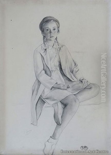 Untitled - Seated Girl Oil Painting by Savely Abramovich Sorine