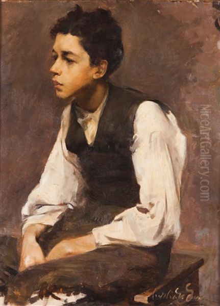Boy's Portrait Oil Painting by Aurelia Maria De Souza
