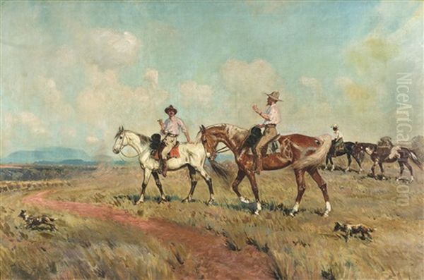Stockmen Mustering Sheep Oil Painting by Percy Frederick Seaton Spence