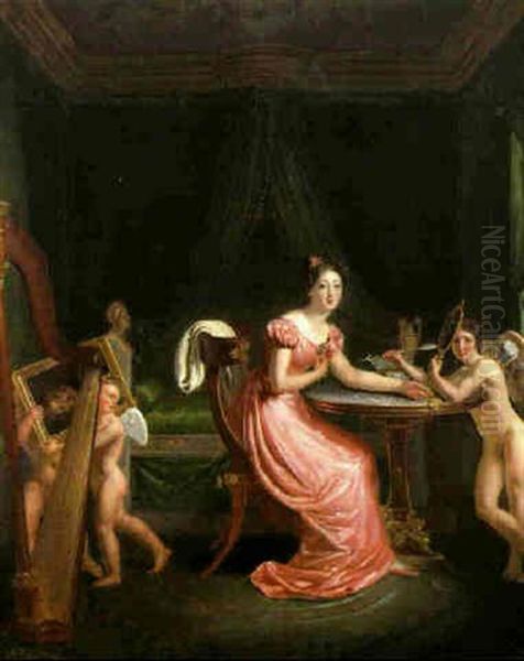 Junge Dame In Ihrem Schlafgemach Oil Painting by Louis Pierre Spindler