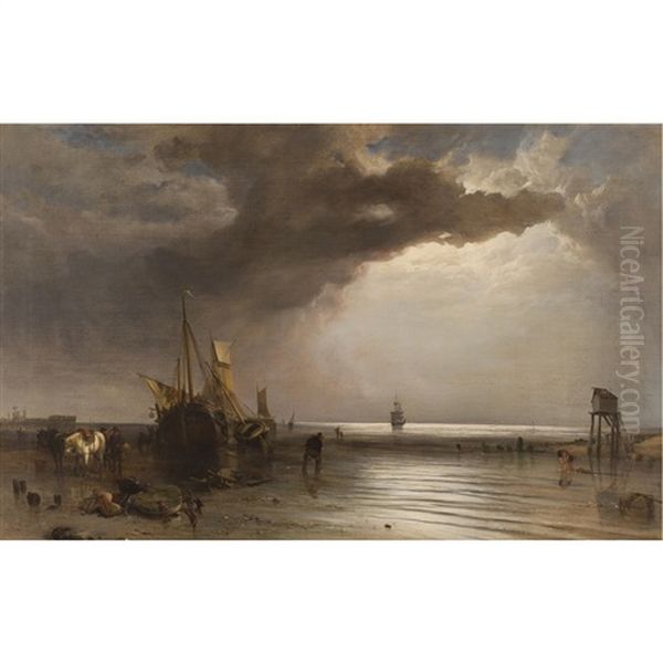 Shipping At Low Tide Oil Painting by William Clarkson Stanfield