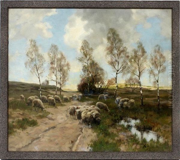 Sheep In A Landscape Oil Painting by Willem II Steelink