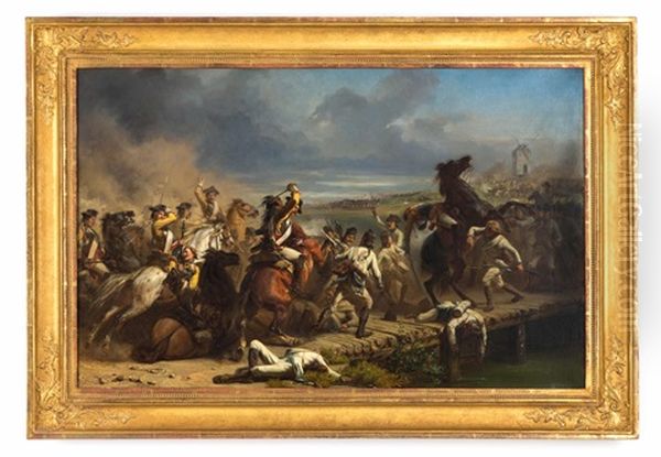 Kampfszene Zwischen Kavallerie Und Bodentruppen Im Siebenjahrigen Krieg (1756-1763) Oil Painting by Carl Constantin Steffeck