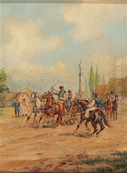 Encounter In The Village Square Oil Painting by Alfred (A. Stone) Steinacker