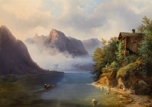Hallstattersee Gegen Krippenstein Oil Painting by Franz Steinfeld