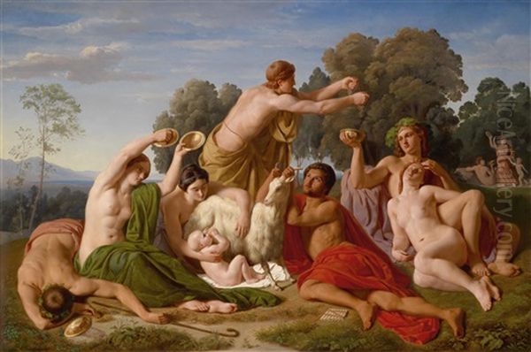 Die Erziehung Des Jupiter Auf Dem Berge Ida Auf Kreta Oil Painting by Hermann Steinfurth