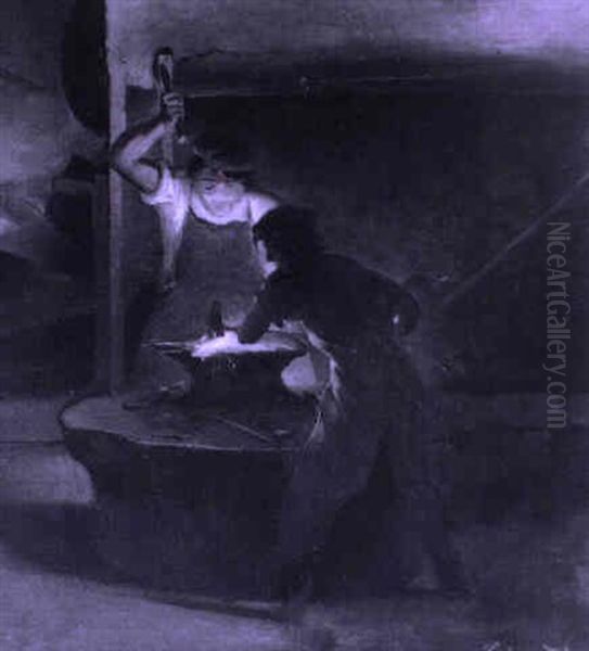In Der Schmiede Oil Painting by Leopold Steinrucker