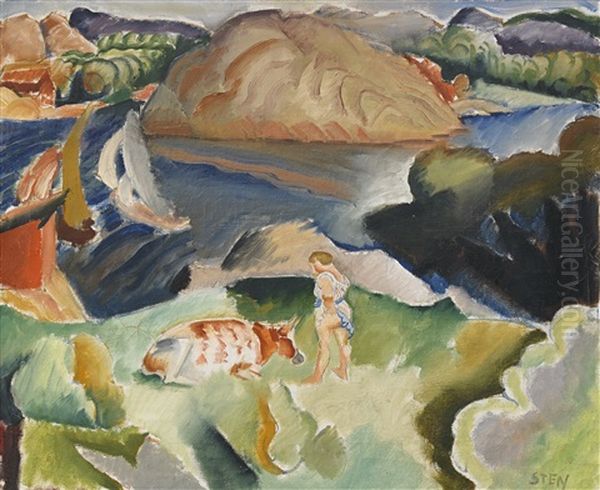 Landskap Fran Lunnevik Oil Painting by John Sten