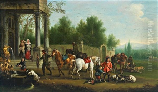 Elegante Jagdgesellschaft Bei Der Rast Oil Painting by Joseph Stephan