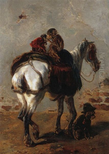 Der Schimmel Und Die Affen Oil Painting by Joseph (Edouard J.) Stevens