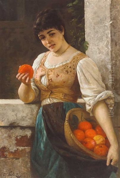Sudliche Schonheit Bietet Orangen Feil Oil Painting by Moritz Stifter