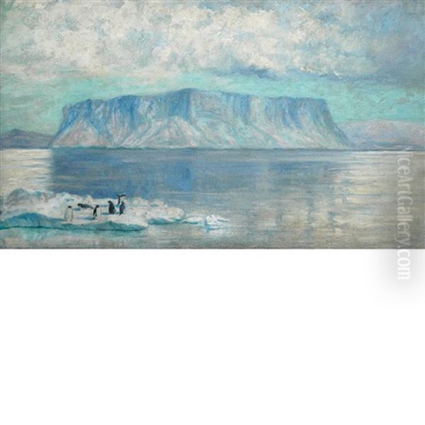 Penguins On An Ice Float, Antarctica Oil Painting by Frank Wilbert Stokes