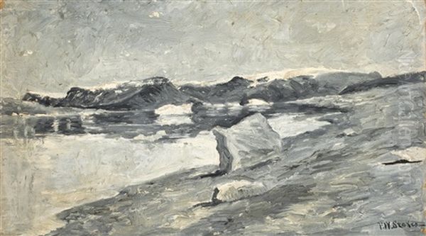 Redcliffe House, Winter Quarters Of The Peary Party, And Eskimo Encampment, Peary Relief Expedition Oil Painting by Frank Wilbert Stokes