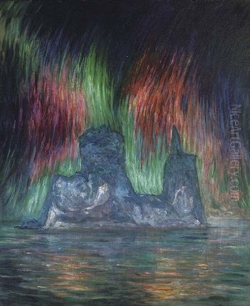 Iceberg With The Aurora Borealis Oil Painting by Frank Wilbert Stokes
