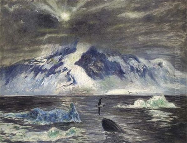 Moonlit Arctic Seascape With A Whale Oil Painting by Frank Wilbert Stokes