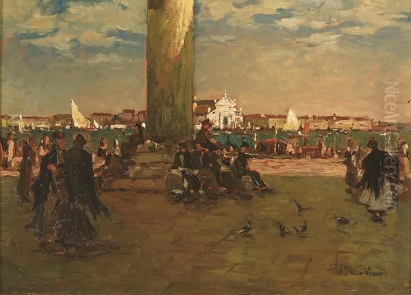 Popolani Presso La Colonna Di San Marco Oil Painting by Italico Brass