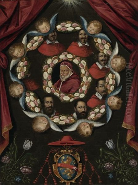 Papst Sixtus V. Umgeben Von Kardinalen Und Engeln Oil Painting by Jan van der Straet (Stradanus)