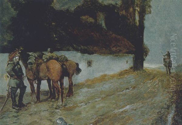 Die Wachsoldaten Oil Painting by Benjamin A. Strasser