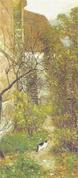 Katze Im Garten Oil Painting by Emil Strecker
