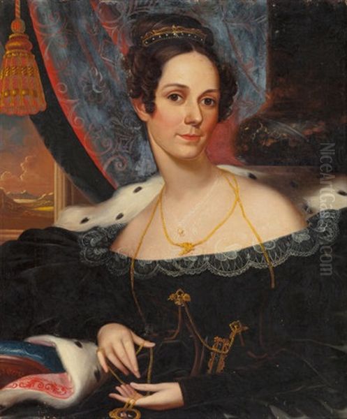 Portrait Of A Woman Holding A Locket (mrs. O. P. Worthington), 1836 Oil Painting by Robert Street