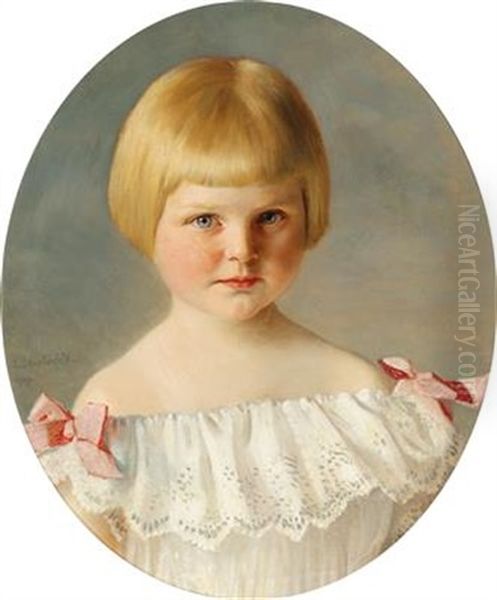 Portrait Of A Blond Girl Oil Painting by Ludwig Louis Streitenfeld