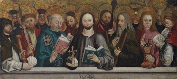A Predella: Christ And The Twelve Apostles Oil Painting by Bernhard Strigel