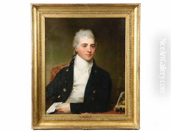 Ortrait Of A Handsome Young Gentleman With Powdered Hair Oil Painting by Gilbert Stuart