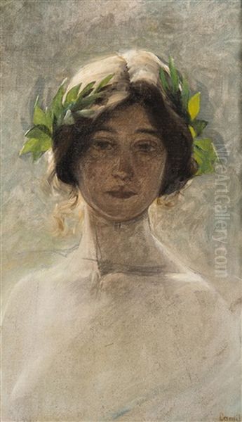 Girls With Laurel Wreath Oil Painting by Camill Stuchlik