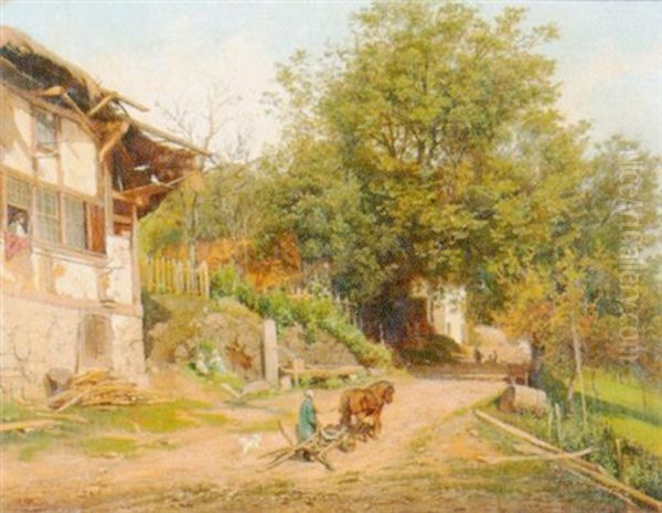 Auf Dem Bauernhof Oil Painting by Bernhard Studer