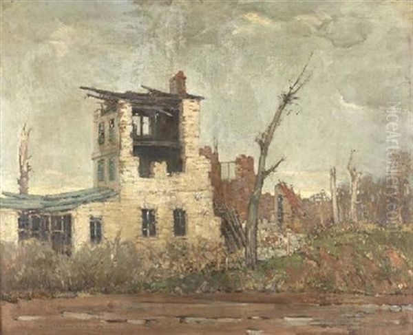 Bombed Buildings, Northern France Oil Painting by Alick Riddel Sturrock