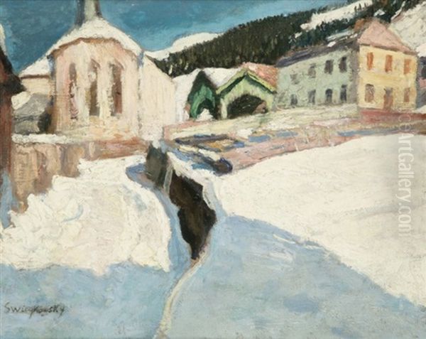 Eglise De Chatel En Haute-savoie Oil Painting by Alfred Swieykowski