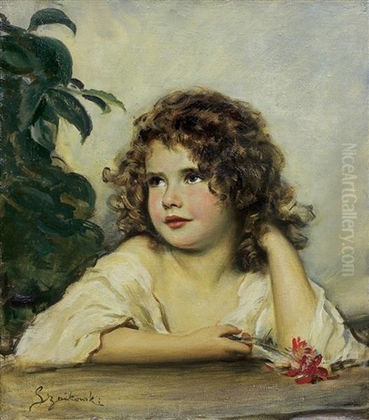 Daughter's Portrait Oil Painting by Boleslaw Von Szankowski