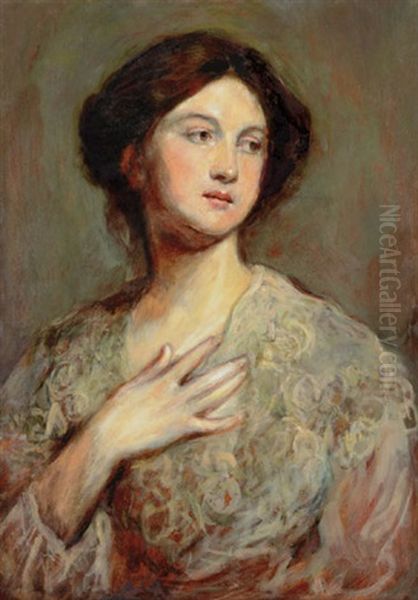Woman Portrait Oil Painting by Bertalan Szekely Von Adamos