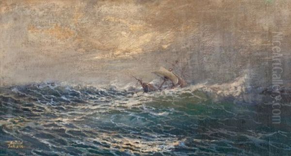 Navigating Heavy Seas Oil Painting by Diyarbakirli Tahsin
