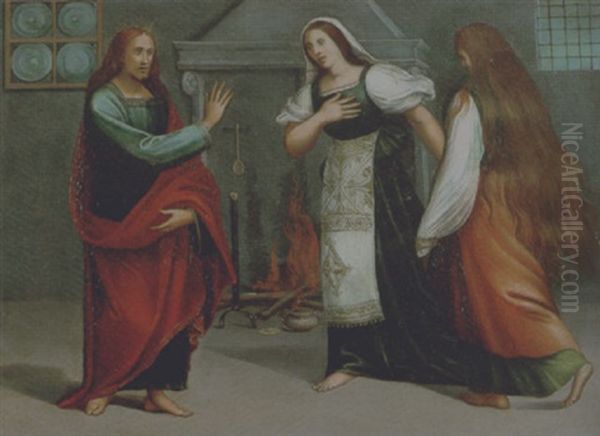 Cristo In Casa Di Marta E Maria Oil Painting by Vincenzo Tamagni Da San Gimignano