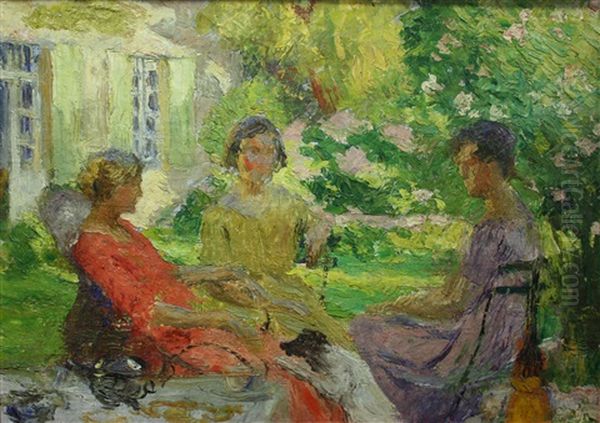 La Conversation Dans Le Jardin Oil Painting by Edmond Anne Antoine Tapissier