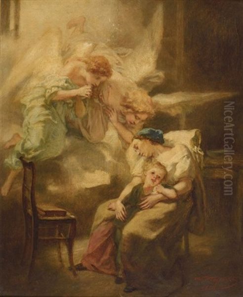 Les Anges Gardiens Oil Painting by Nicolas Francois Octave Tassaert