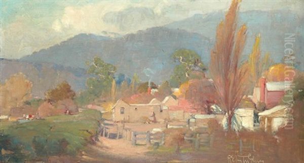 Homestead With Poplars Oil Painting by Robert Eagar Taylor-Ghee