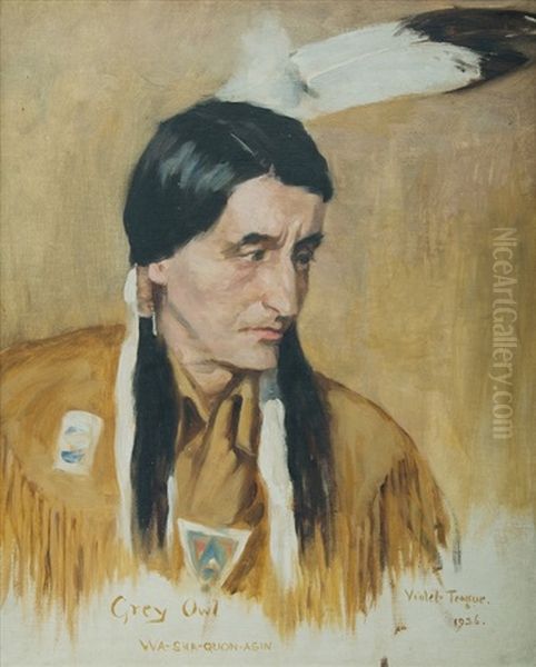 Grey Owl, Wa-sha-quon-asin Oil Painting by Violet Helen Evangeline Teague