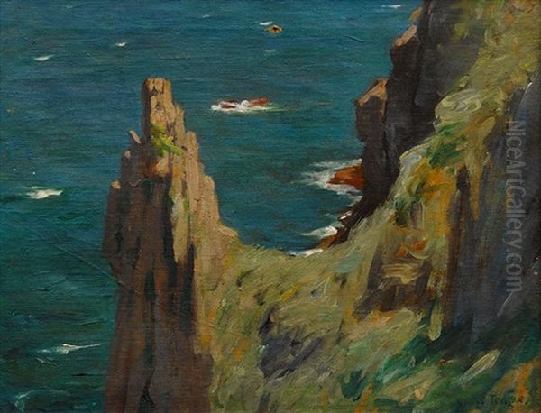 A Pinnacle At Woolamai Oil Painting by Violet Helen Evangeline Teague