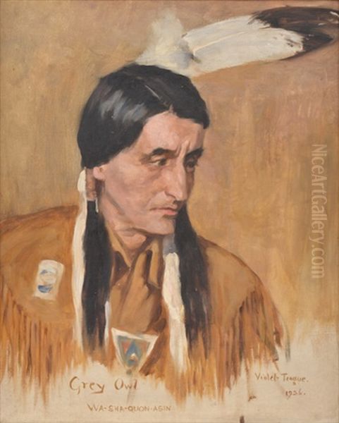 Portrait Of Grey Owl (wa-shin-quon-asin) Oil Painting by Violet Helen Evangeline Teague