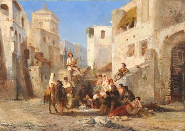 Escena Animada En Una Calle De Oriente Oil Painting by Pierre (Henri Theodore) Tetar van Elven
