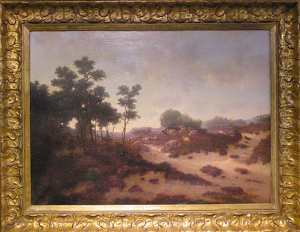 A Shepherd With His Flock On The Heath Oil Painting by George Frederick Teyssen