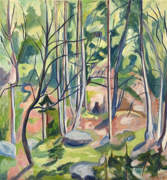 Skogsinterior Oil Painting by Rudolph Thygesen
