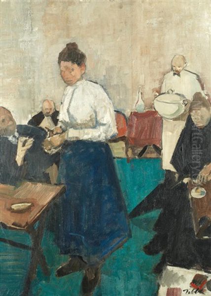 Cafe Scene Oil Painting by Geoffrey Tibble