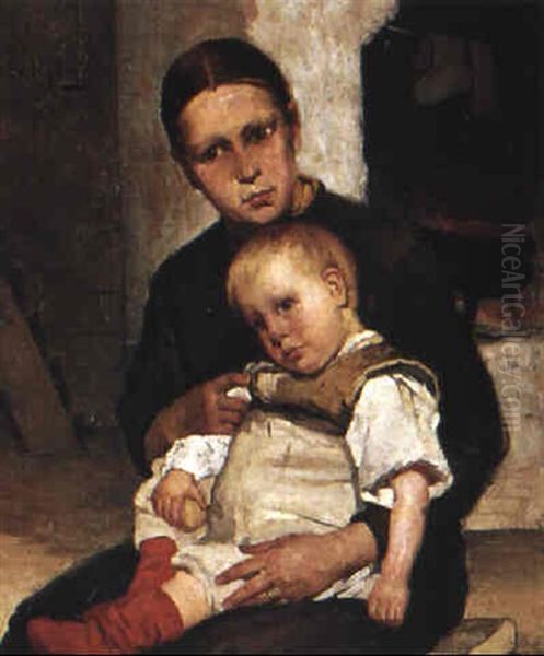 Kvinna Med Gosse I Sitt Kn, Oil Painting by Gerda Rydberg Tiren