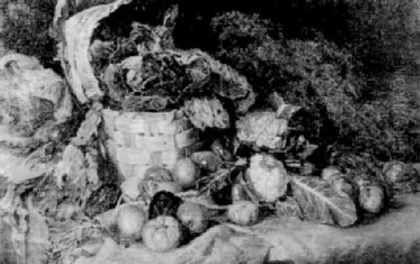 Stilleben Mit Kraut, Blumenkohl Und Fruchten Oil Painting by Anna Tischler-Weber