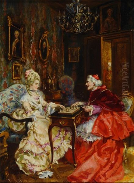 Il Gioco Degli Scacchi Oil Painting by Sinibaldo Tordi