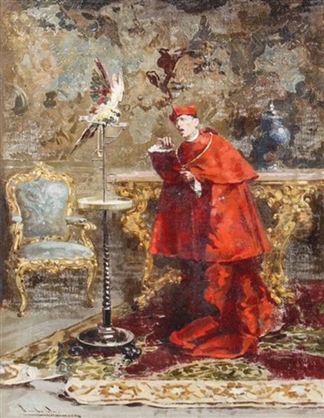 The Priest And The Parrot Oil Painting by Sinibaldo Tordi