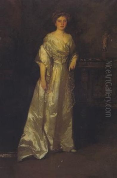 Reprasentatives Bildnis Grafin Sigmund, In Weisen Abendkleid Oil Painting by Hermann Torggler
